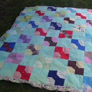 VINTAGE PATCHWORK QUILT HANDMADE ANTIQUE QUILT 78" x 68"